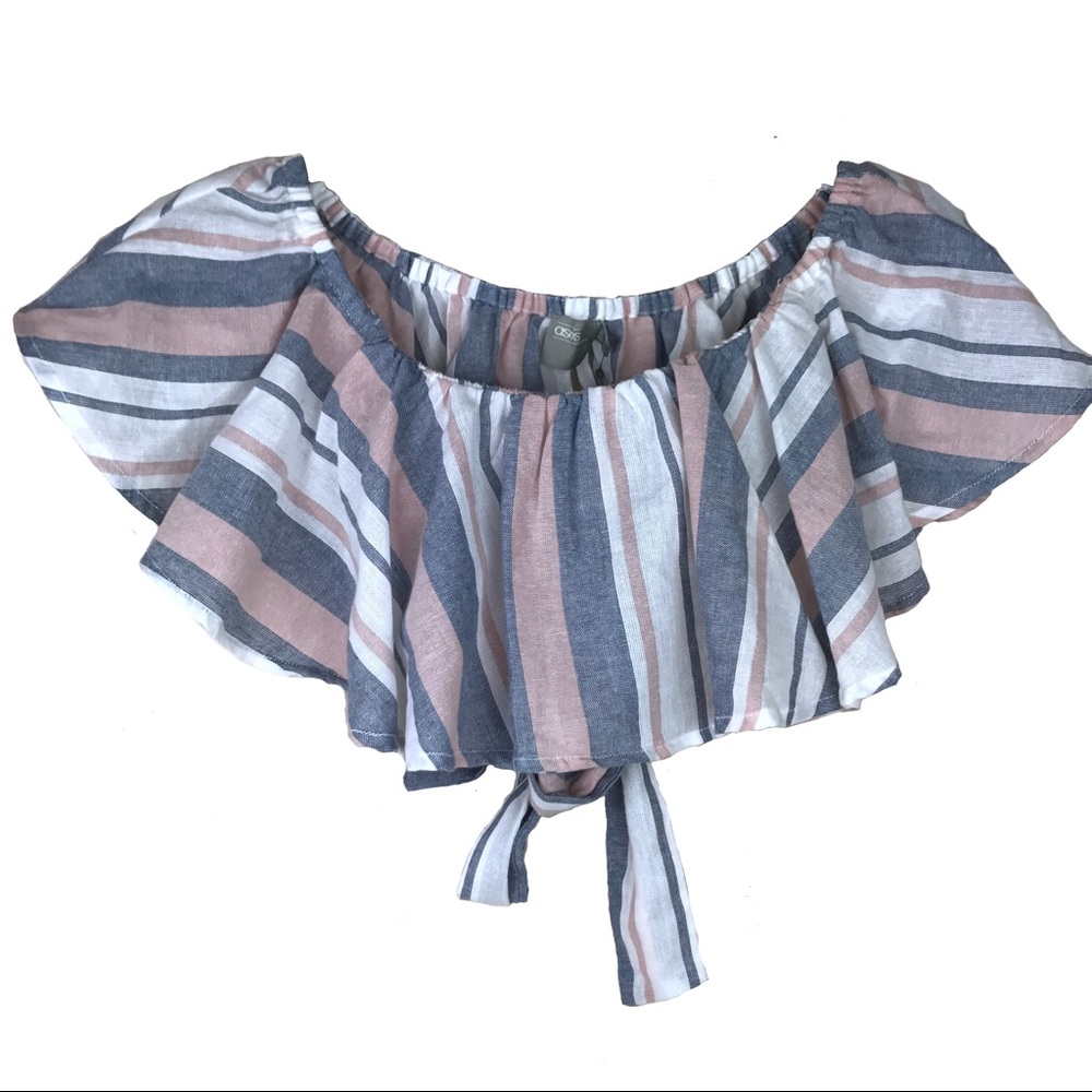 Asos Sheer Striped Off Shoulder Crop Top Tie 8